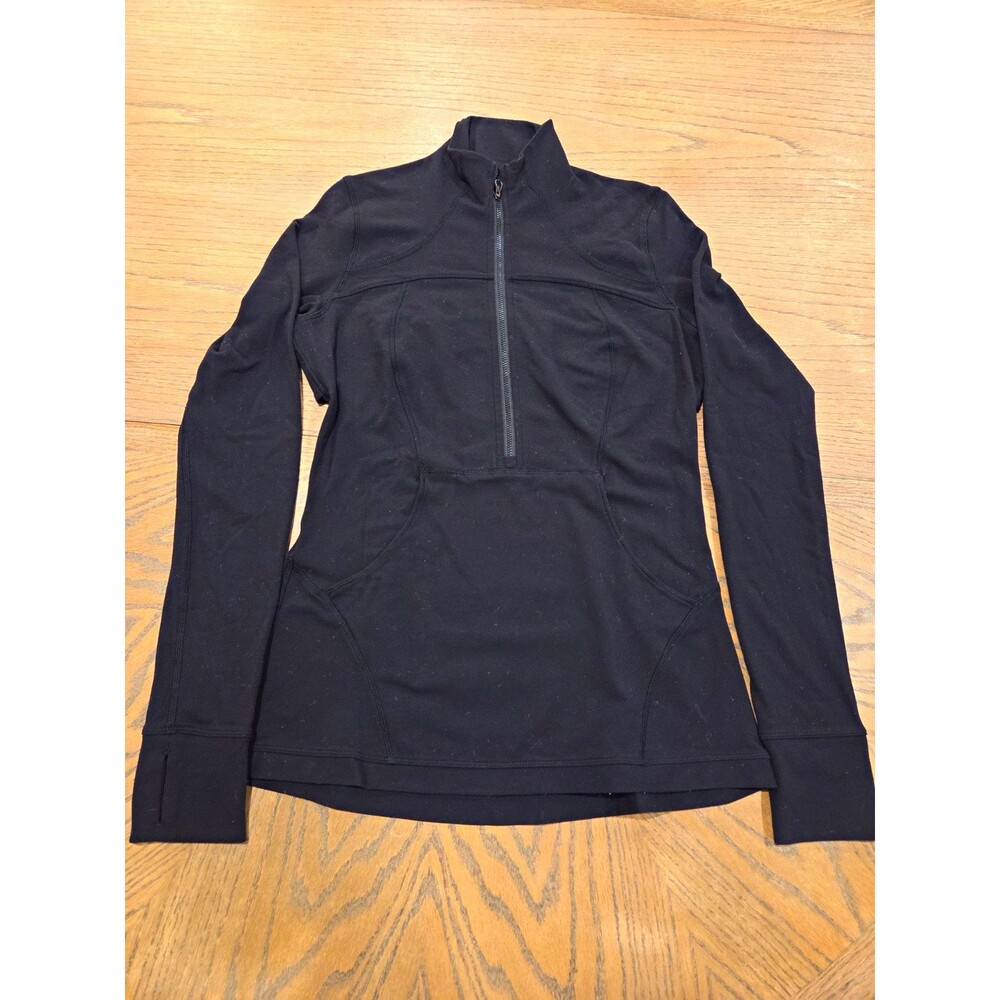 Lululemon Rush Hour Half Zip Womens 8 Black Rulu Running Pullover Thumbholes